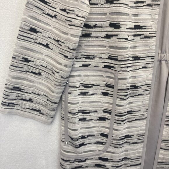 Ming Wang Knit Open Front Jacket Womens Small Gray Black Chiffon Back 3/4 Sleeve - Picture 9 of 16